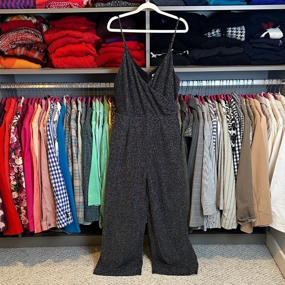 Skies Are Blue black/silver metallic threads adjustable strap jumpsuit size S